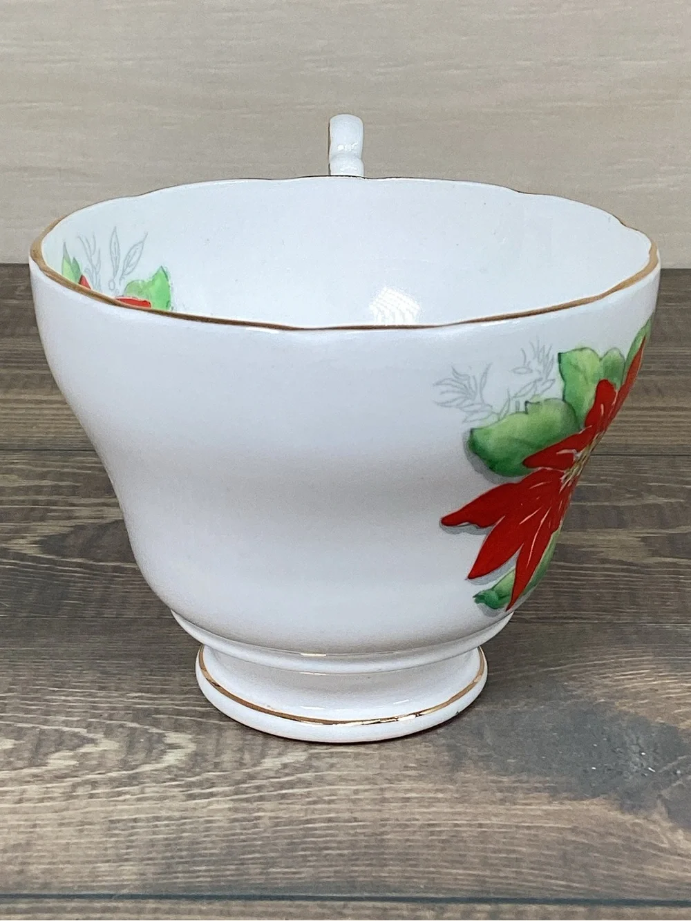 Vintage Victoria C & E Bone China England Tea Cup And Saucer Poinsettia